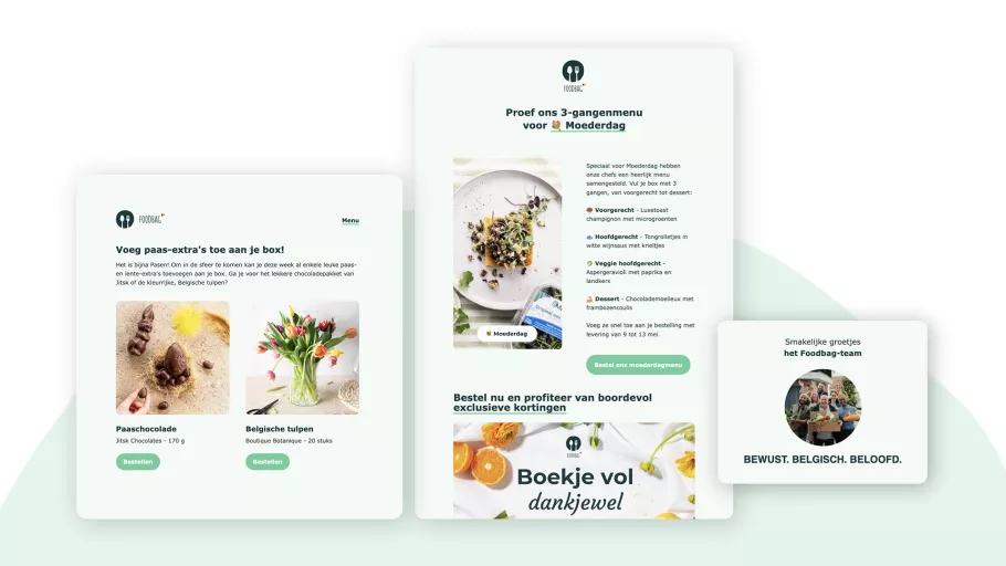 Campaign visual showing Foodbag landing page content such as Foodbag menu items for Easter and an Easter inspired menu.